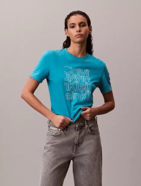 T-shirt classica con logo glitterato