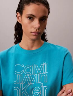 T-shirt classica con logo glitterato