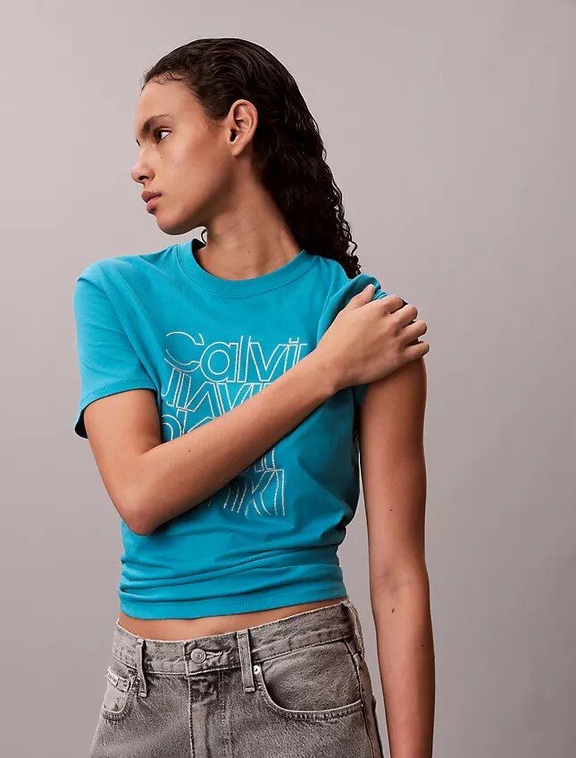 T-shirt classica con logo glitterato T-shirt classica con logo glitterato
