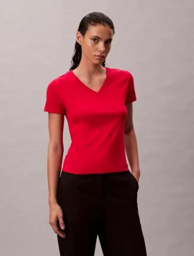 T-shirt comoda con scollo a V in cotone Liquid