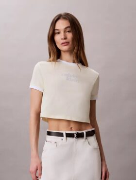 T-shirt corta con bordo a ringu e grafica con logo
