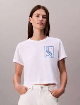 T-shirt corta squadrata con logo in script