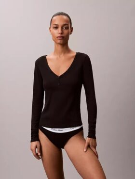 T-shirt Henley in cotone Cotton Stretch a costine