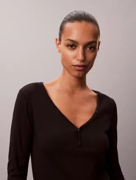 T-shirt Henley in cotone Cotton Stretch a costine