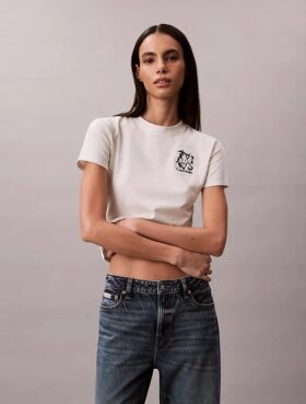 T-shirt slim con logo floreale