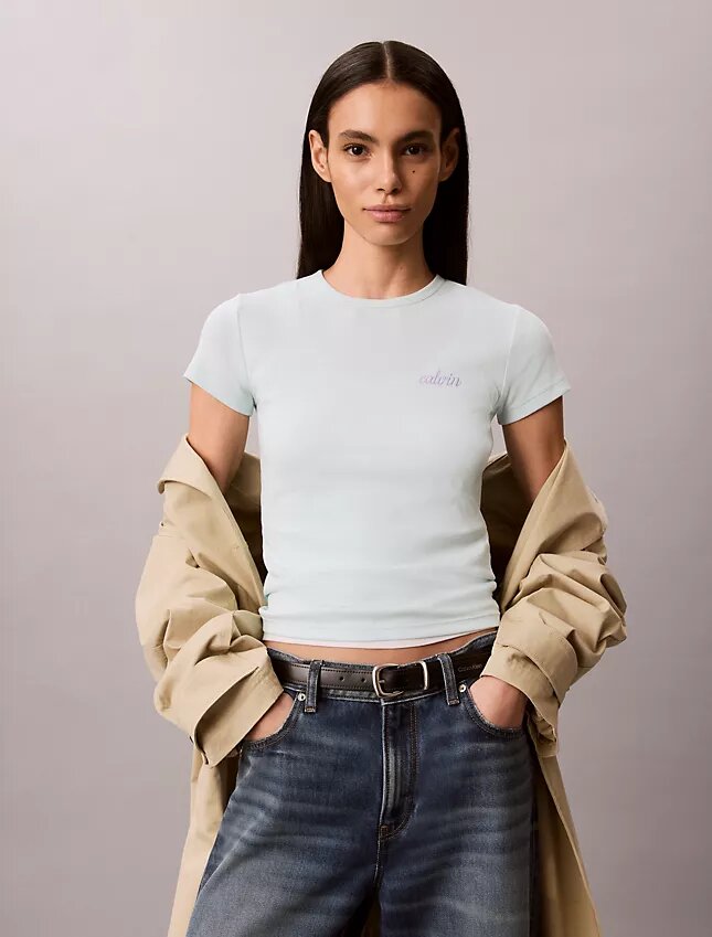 T-shirt slim con logo grafico e bordi a costine T-shirt slim con logo grafico e bordi a costine