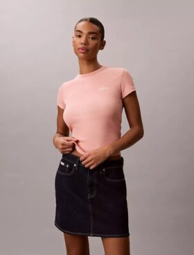 T-shirt slim con logo grafico e bordi a costine