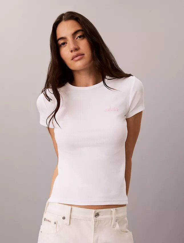 T-shirt slim con logo grafico e bordi a costine T-shirt slim con logo grafico e bordi a costine