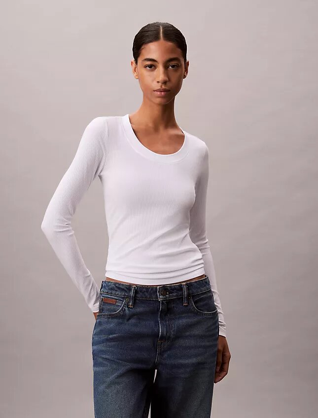 T-shirt slim in Modal elasticizzato a costine T-shirt slim in Modal elasticizzato a costine