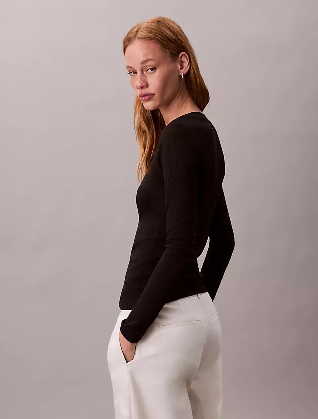 T-shirt slim in Modal elasticizzato a costine T-shirt slim in Modal elasticizzato a costine