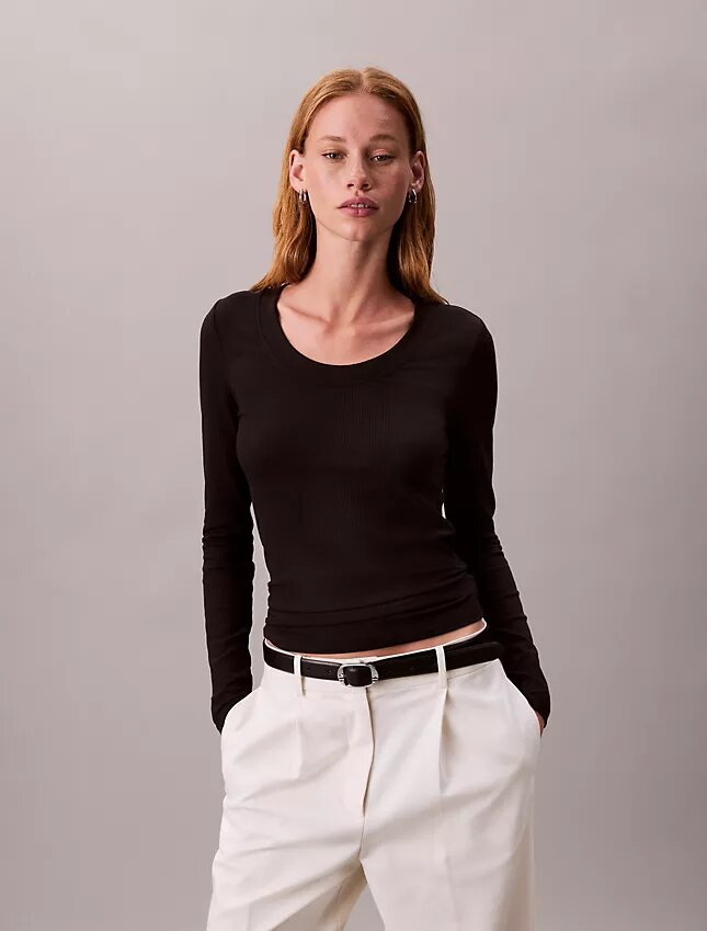 T-shirt slim in Modal elasticizzato a costine T-shirt slim in Modal elasticizzato a costine