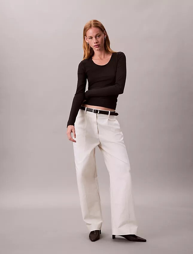 T-shirt slim in Modal elasticizzato a costine T-shirt slim in Modal elasticizzato a costine