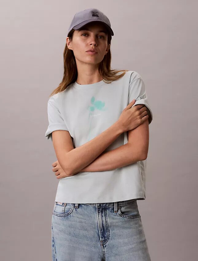 T-shirt squadrata con logo floreale T-shirt squadrata con logo floreale