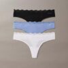 Thong in microfibra elasticizzata con pizzo, confezione da 3 Thong in microfibra elasticizzata con pizzo, confezione da 3