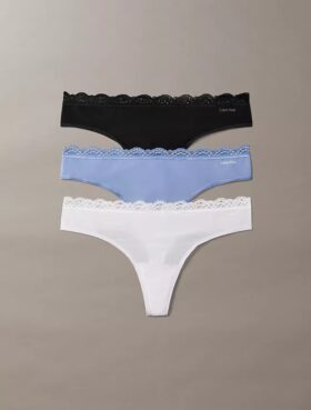 Thong in microfibra elasticizzata con pizzo, confezione da 3