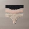 Thong in microfibra elasticizzata con pizzo, confezione da 3 Thong in microfibra elasticizzata con pizzo, confezione da 3