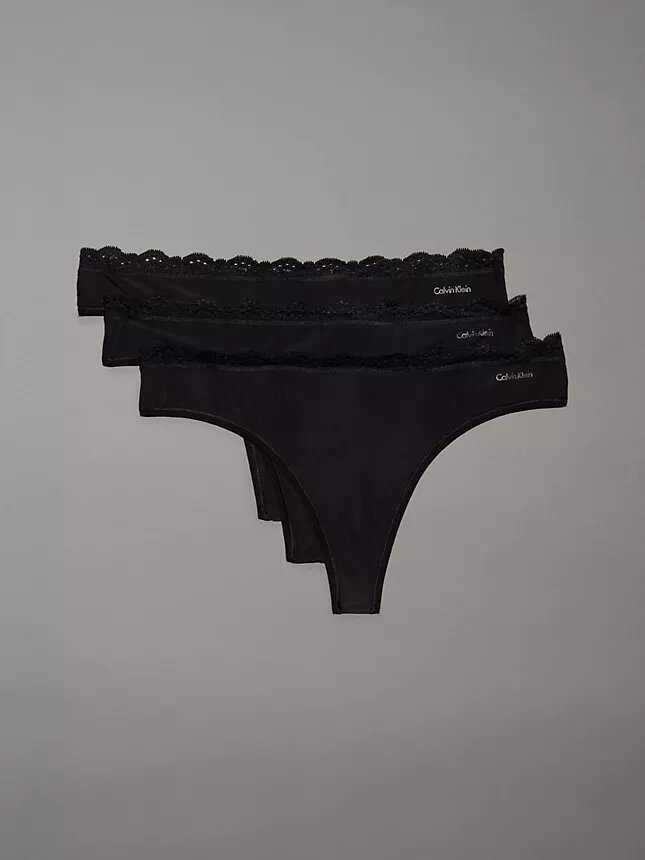 Thong in microfibra elasticizzata con pizzo, confezione da 3 Thong in microfibra elasticizzata con pizzo, confezione da 3