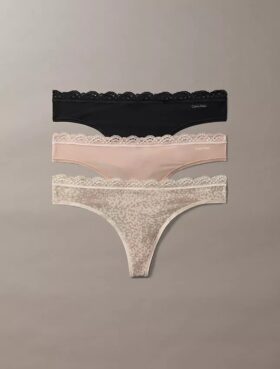 Thong in microfibra elasticizzata con pizzo, confezione da 3