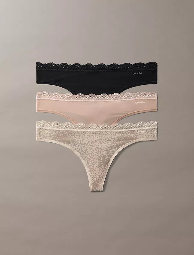 Thong in microfibra elasticizzata con pizzo, confezione da 3 Thong in microfibra elasticizzata con pizzo, confezione da 3