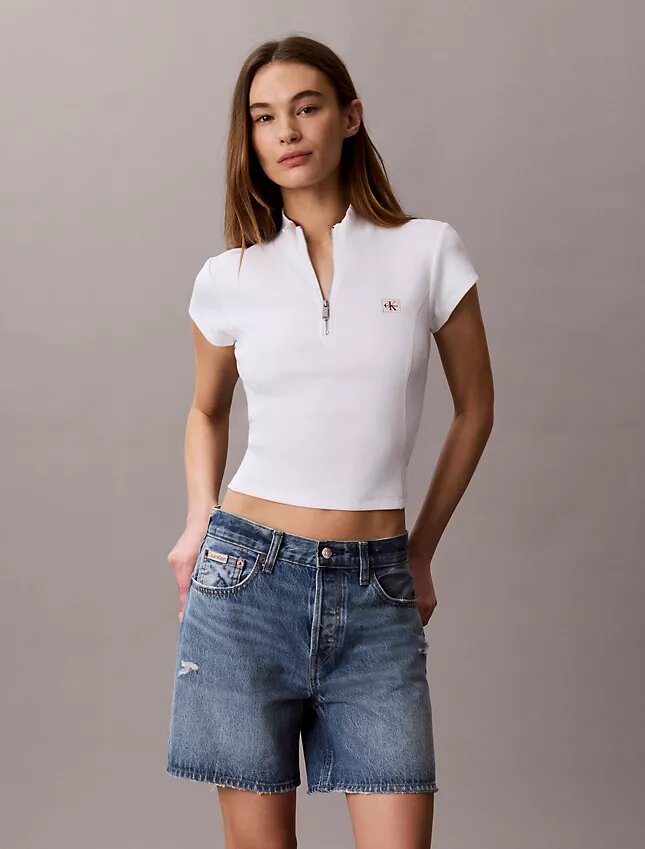 Top con zip a un quarto in tessuto a coste Monologo Top con zip a un quarto in tessuto a coste Monologo