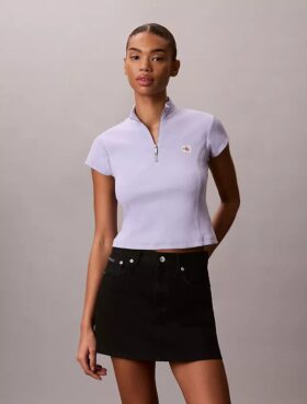 Top con zip a un quarto in tessuto a coste Monologo