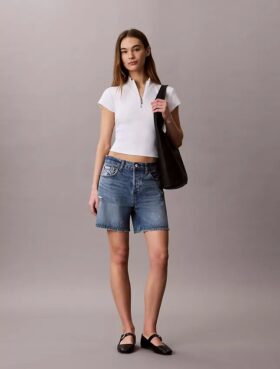 Top con zip a un quarto in tessuto a coste Monologo