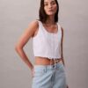 Top in popeline con bottoni