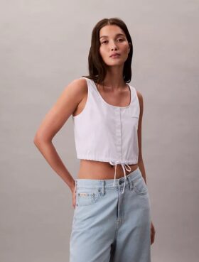 Top in popeline con bottoni