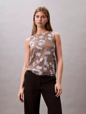 Top senza maniche in chiffon stampato