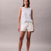 Top senza maniche in chiffon stampato