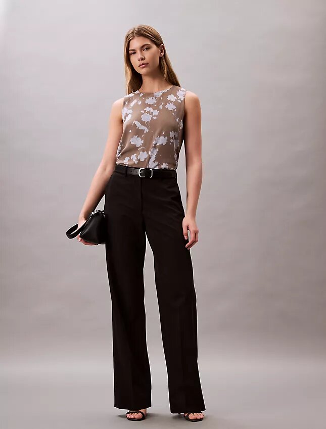 Top senza maniche in chiffon stampato Top senza maniche in chiffon stampato