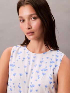 Top senza maniche in chiffon stampato