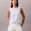 Top senza maniche in chiffon stampato