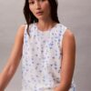 Top senza maniche in chiffon stampato