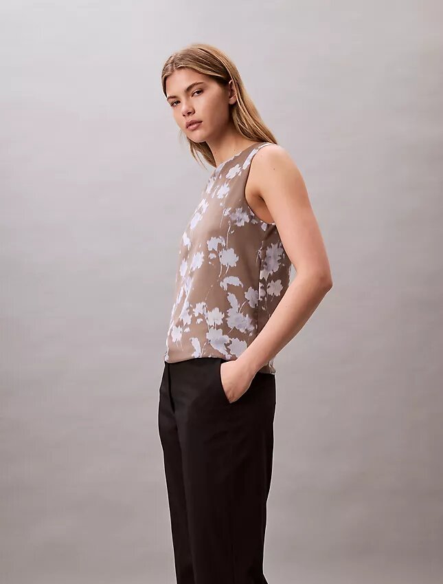 Top senza maniche in chiffon stampato Top senza maniche in chiffon stampato
