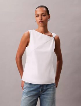 Top senza maniche in cotone con drappeggio asimmetrico
