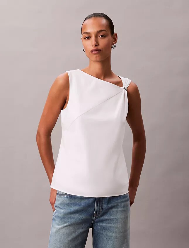 Top senza maniche in cotone con drappeggio asimmetrico Top senza maniche in cotone con drappeggio asimmetrico