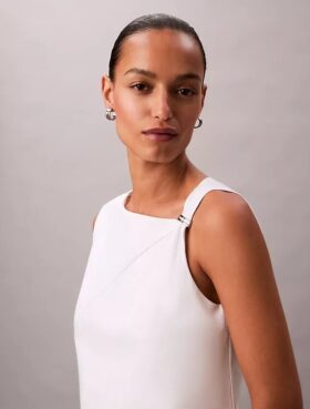 Top senza maniche in cotone con drappeggio asimmetrico