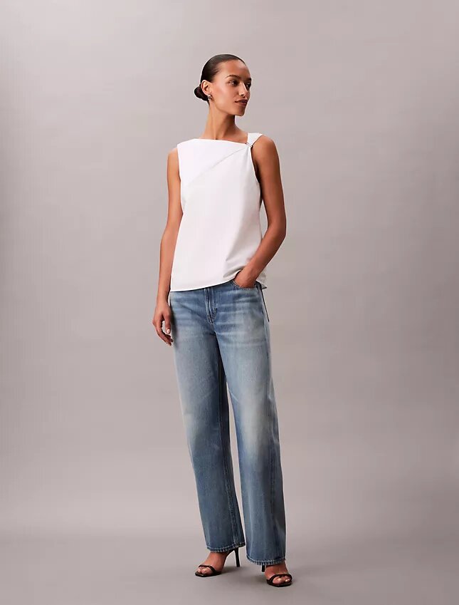 Top senza maniche in cotone con drappeggio asimmetrico Top senza maniche in cotone con drappeggio asimmetrico