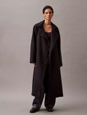 Trench lungo in misto twill di lana