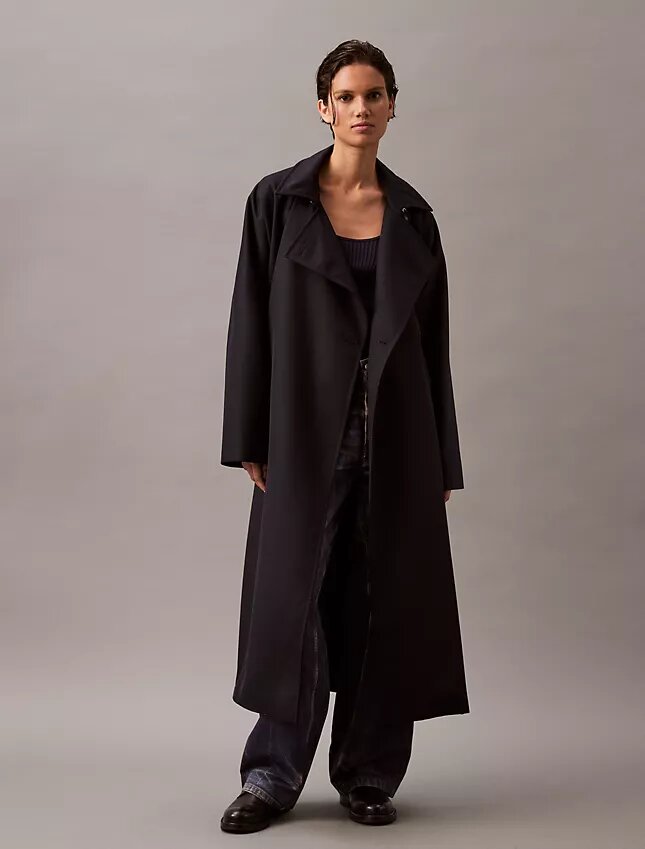 Trench lungo in misto twill di lana Trench lungo in misto twill di lana