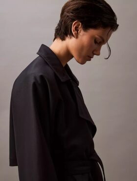 Trench lungo in misto twill di lana