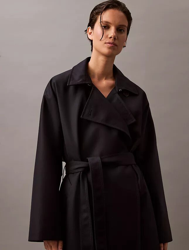 Trench lungo in misto twill di lana Trench lungo in misto twill di lana