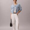 Trucker Jacket in denim corta senza colletto Trucker Jacket in denim corta senza colletto