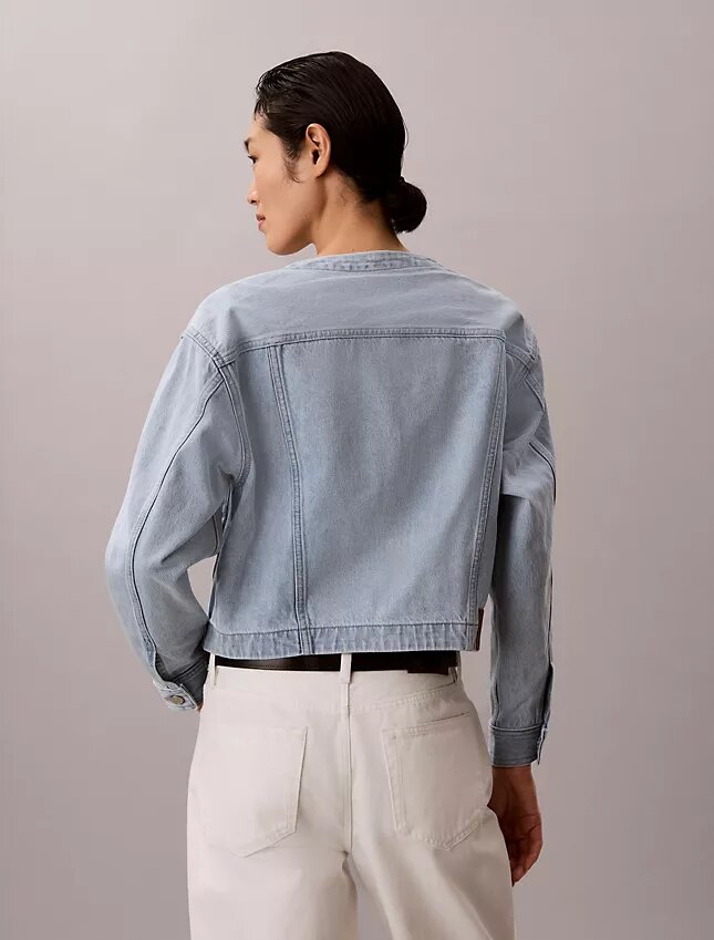 Trucker Jacket in denim corta senza colletto Trucker Jacket in denim corta senza colletto