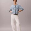 Trucker Jacket in denim corta senza colletto Trucker Jacket in denim corta senza colletto