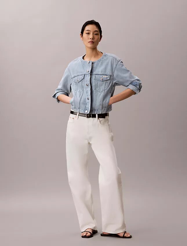 Trucker Jacket in denim corta senza colletto Trucker Jacket in denim corta senza colletto