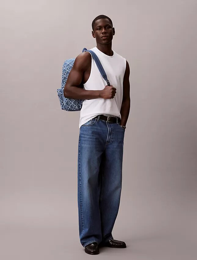 Zaino in Denim con logo a tutto campo Zaino in Denim con logo a tutto campo